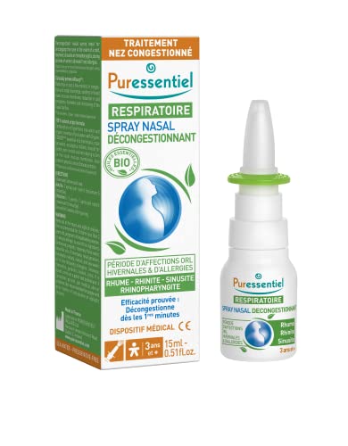 Puressentiel - Respiratoire - Spray Nasal Décongestionnant aux Huiles Essentelles BIO- pour rhume, rhinite, sinusite, rhinopharyngite - 15 ml