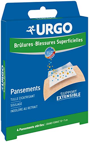Urgo - Pansements Brûlures - Blessures superficielles - Tulle lipido-colloïde - Grand format, x4