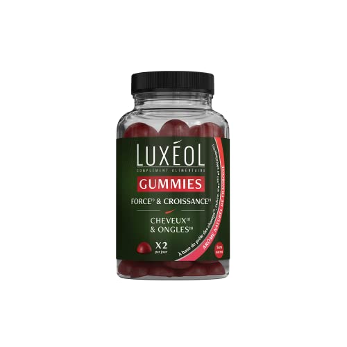 Luxéol – Gummies Force (1) & Croissance (1) – Pour les Cheveux (2) et les Ongles (3) – Complément Alimentaire – 60 Gummies – 180 g
